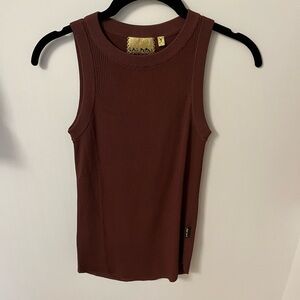 Las Pepas Brown Ribbed Tank Top